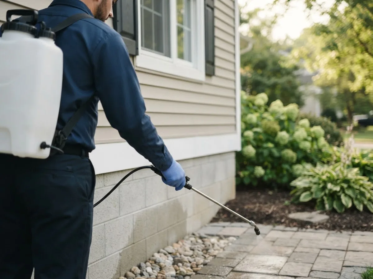 Pest control technician inspecting a home in Mount Vernon, ME